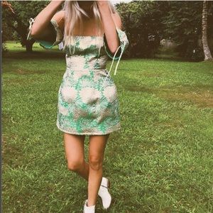 lovers and friends green and gold puff sleeve mini dress